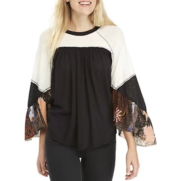 Free People We The Free Friday Fever Mixed Media Top in Black Size Small - Picture 6 of 6